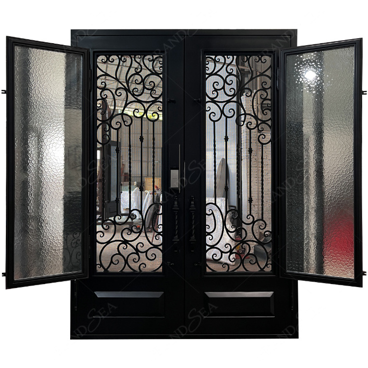 European Luxury House Designs Door Main Security Front Entrance Gate Double Wrought Iron Doors French Iron Doors Exterior