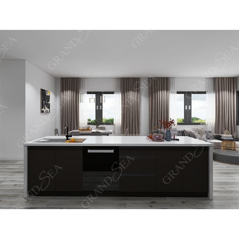 Modern Pre-assembled Kitchen Dark Color Lacquer Finish Plywood Wood Kitchen Cabinets