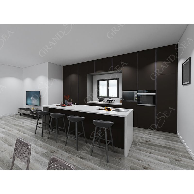 Modern Pre-assembled Kitchen Dark Color Lacquer Finish Plywood Wood Kitchen Cabinets