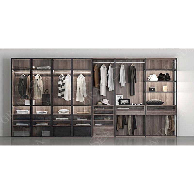 Metal Black Closet Wardrobe Cabinet Aluminum Frame Glass Cabinet Modern Furnitures For Bedroom