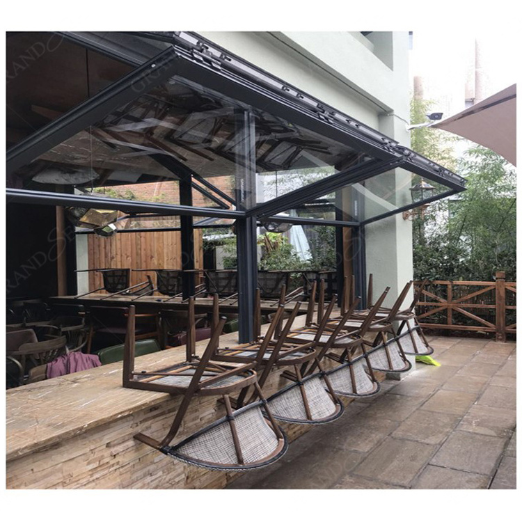 Modern style cofffe shop outward aluminum vertical bi fold up and down windows hurricane resistant fold up glass windows