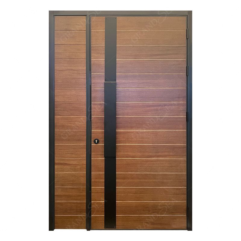 Factory cheap custom steel frame wooden prehung exterior door solid wood front door with side panel