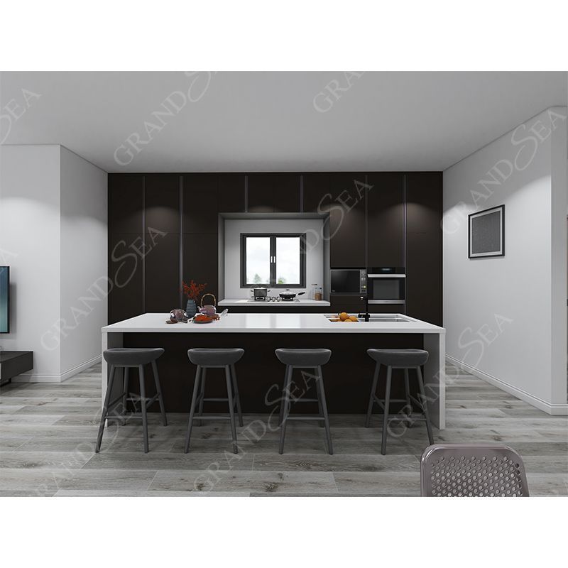 Modern Pre-assembled Kitchen Dark Color Lacquer Finish Plywood Wood Kitchen Cabinets