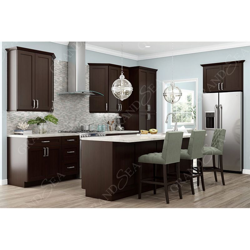 Customized Free Sample Kitchen Cabinet Red Wood Door Fitted Complete Modern Kitchen Furniture