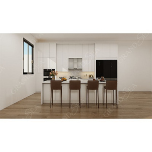 Customized Modern White PVC Lacquer European Style Bespoke Storage Kitchen Cabinet with Islands