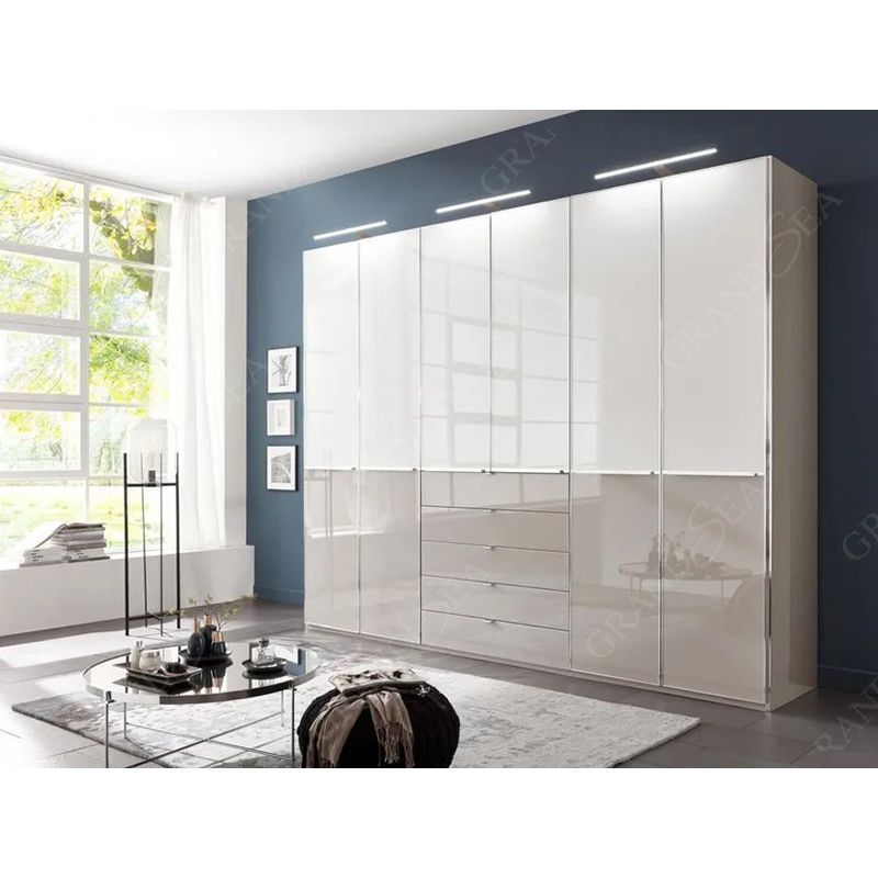 Modern Modular Freestanding Bedroom Closet Wardrobes High Gloss Sliding Door Wardrobe