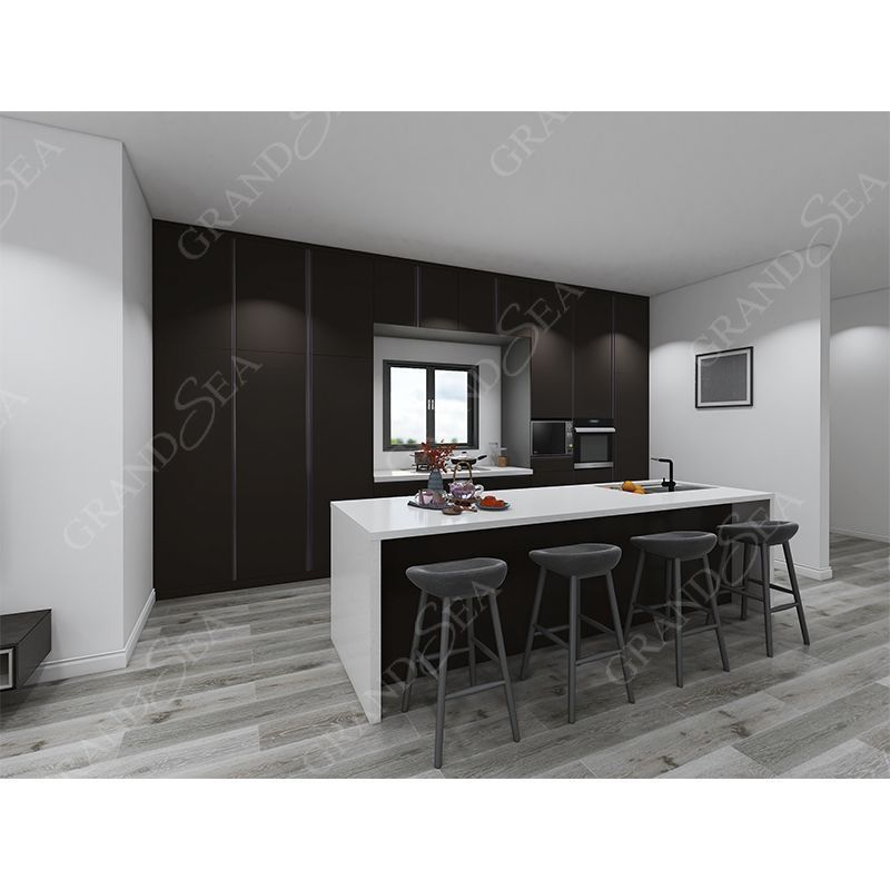 Modern Pre-assembled Kitchen Dark Color Lacquer Finish Plywood Wood Kitchen Cabinets