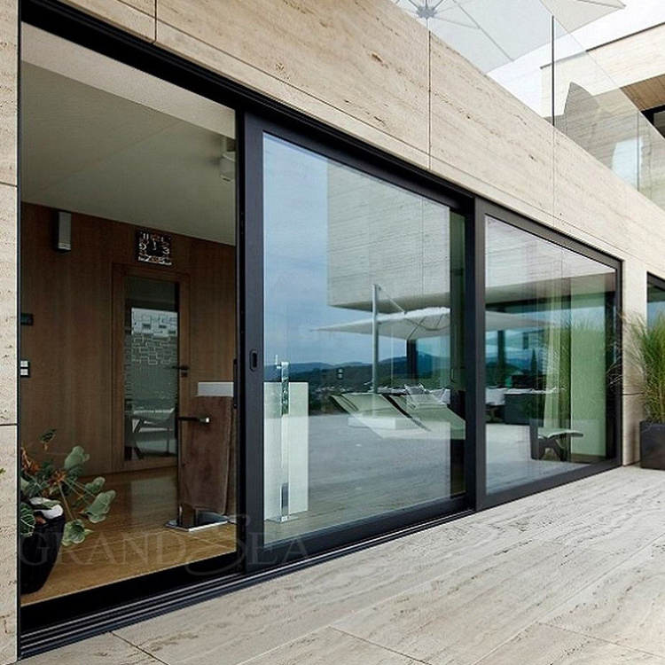 Modern style customize aluminium safety lock sliding door with grid design vertical sliding shower door frosted glass