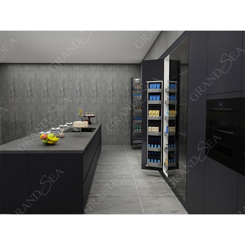 Italian Complete PVC Membrane Home Kitchens Set Kitchen Cabinets Design with Hardware Organizer Black and White Color