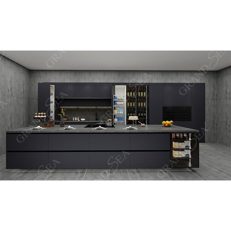 Italian Complete PVC Membrane Home Kitchens Set Kitchen Cabinets Design with Hardware Organizer Black and White Color