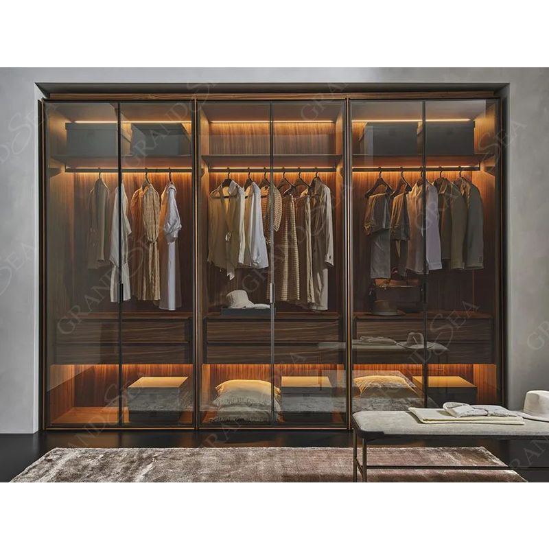 Design Bedroom Wall Italian Style Cabinet With Mirror Door Closet Hallway Luxury Built-In Wardrobe With Sliding Door