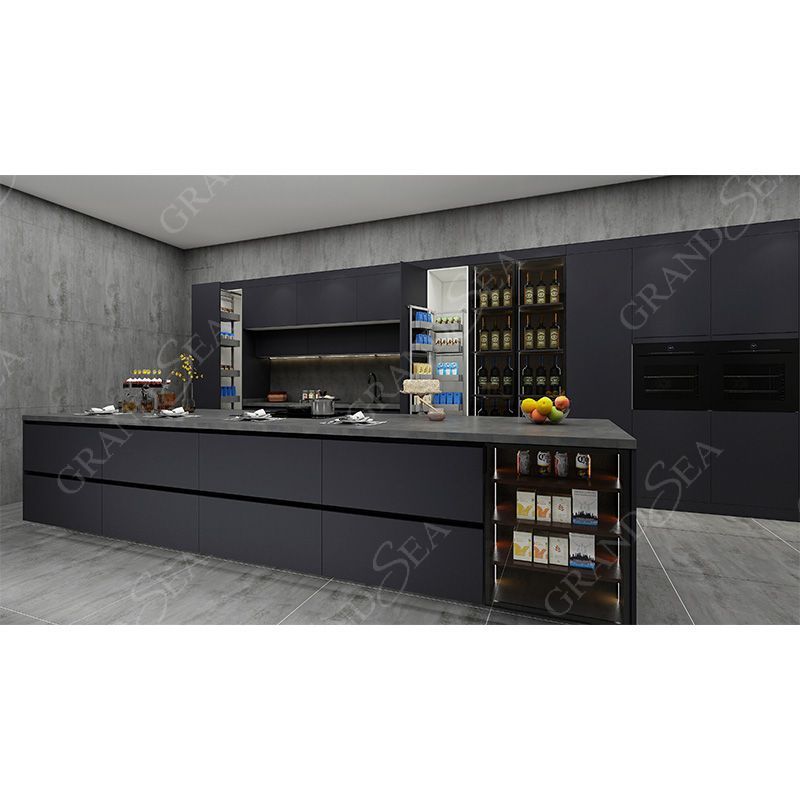 Italian Complete PVC Membrane Home Kitchens Set Kitchen Cabinets Design with Hardware Organizer Black and White Color