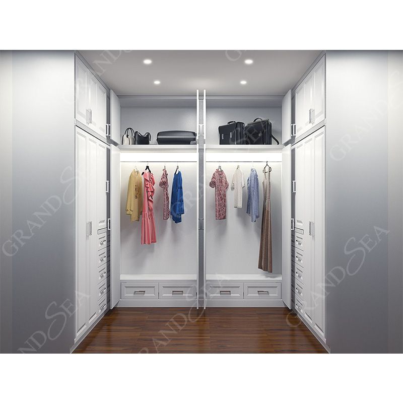 Modern Home Furniture White Armoire 4 Doors Wardrobes Wooden Closets Customized Walk In Wardrobe