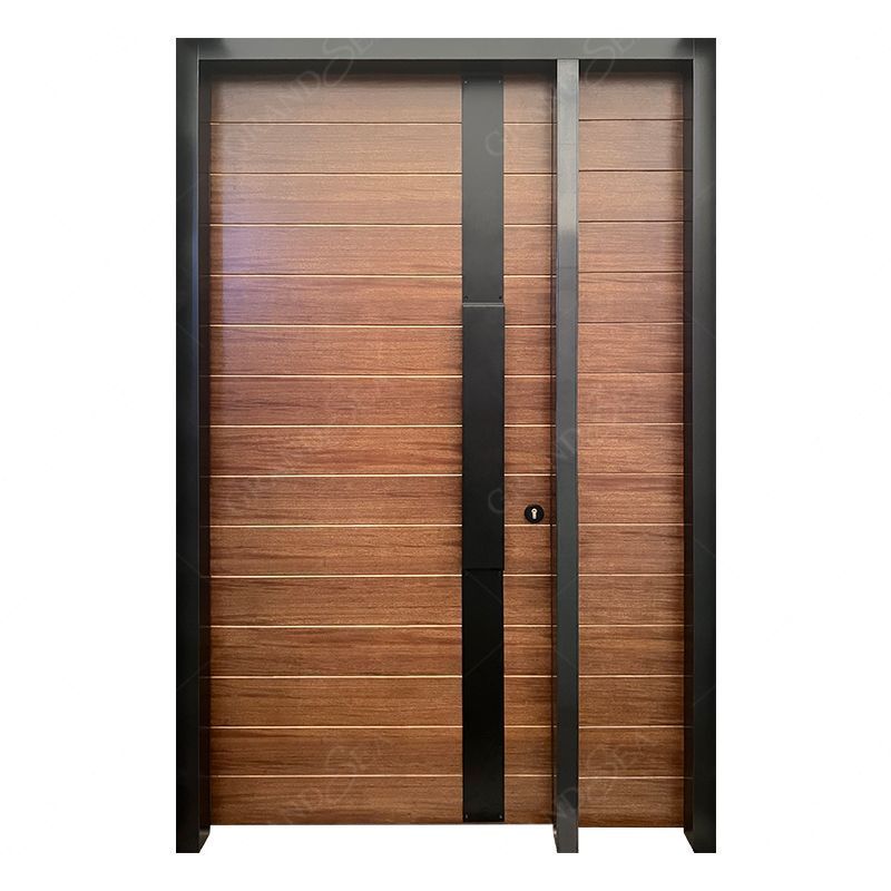 Factory cheap custom steel frame wooden prehung exterior door solid wood front door with side panel