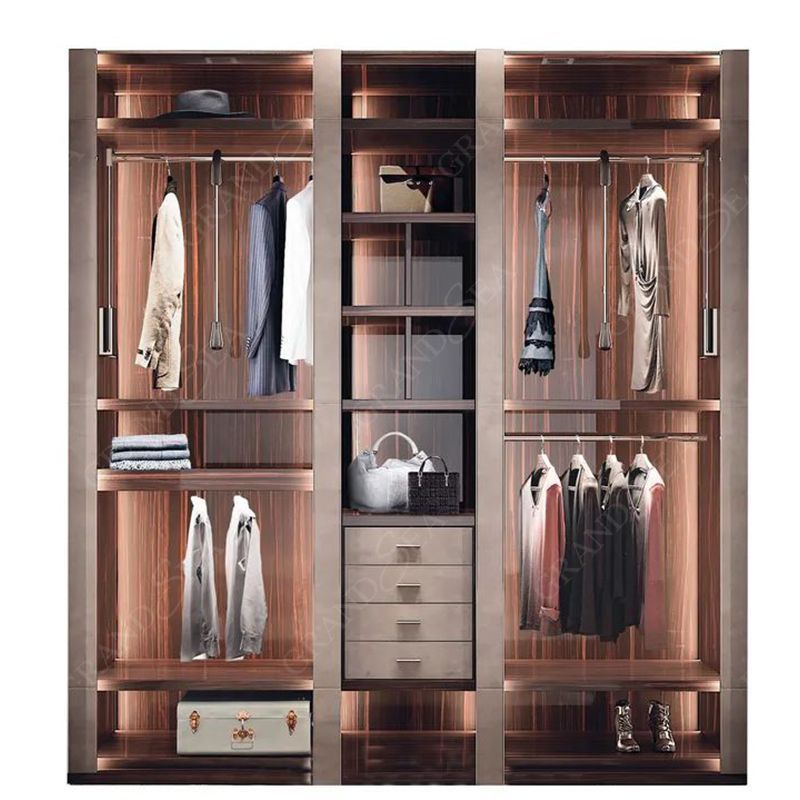 Aluminum Walldrope Wardrobe Bedroom Closet Wooden Portable Melamine Wardrobe Cabinet With Gold Handle