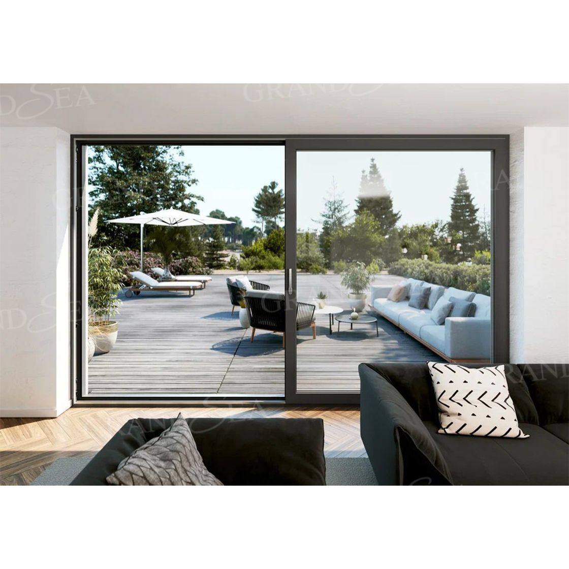 Modern Garden Villa Automatic Aluminum Glass Door System With Screen Double Glass Sliding Door