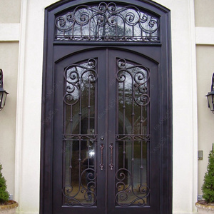 Villa Luxury Design Outdoor Entrance Double Opening Security Multi-Point Lock Wrought Iron Door Cheap Iron Door Italy