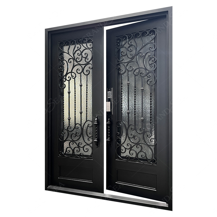 Grandsea High Quality Front Entry Iron Door Wrought Iron Doors Double Exterior French Door LowE Glass Insulation