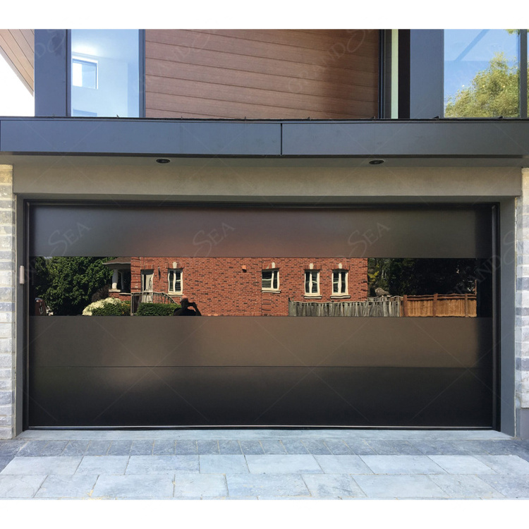 Low Price Flush Aluminum Garage Door With Glass Window Aluminum Frame 8x7 16x7 Steel Black Garage Door