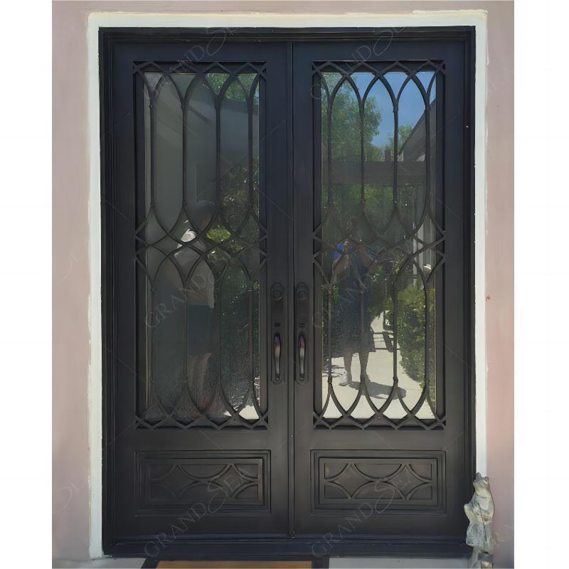 Factory High Quality Custom Home Entrance Wrought Iron Security Door Entry Double Open Cast Iron Door