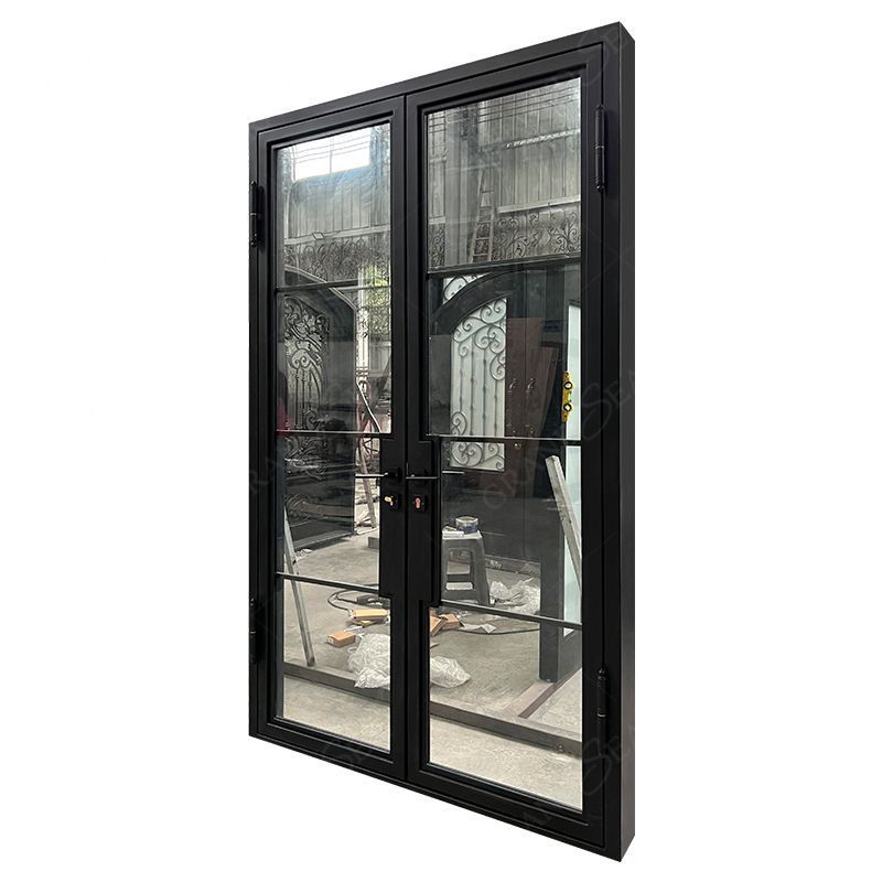 Grandsea Hot Wholesale Price Classic Residential Front Entry Iron Door Security Wrought Iron Single and Double Glass Doors