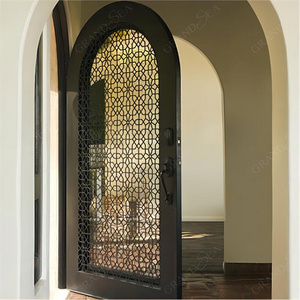 Factory Price High Quality Hot Selling Home Security Black Iron Door Family Wrought Iron Entrance Security Door With Glass Panel