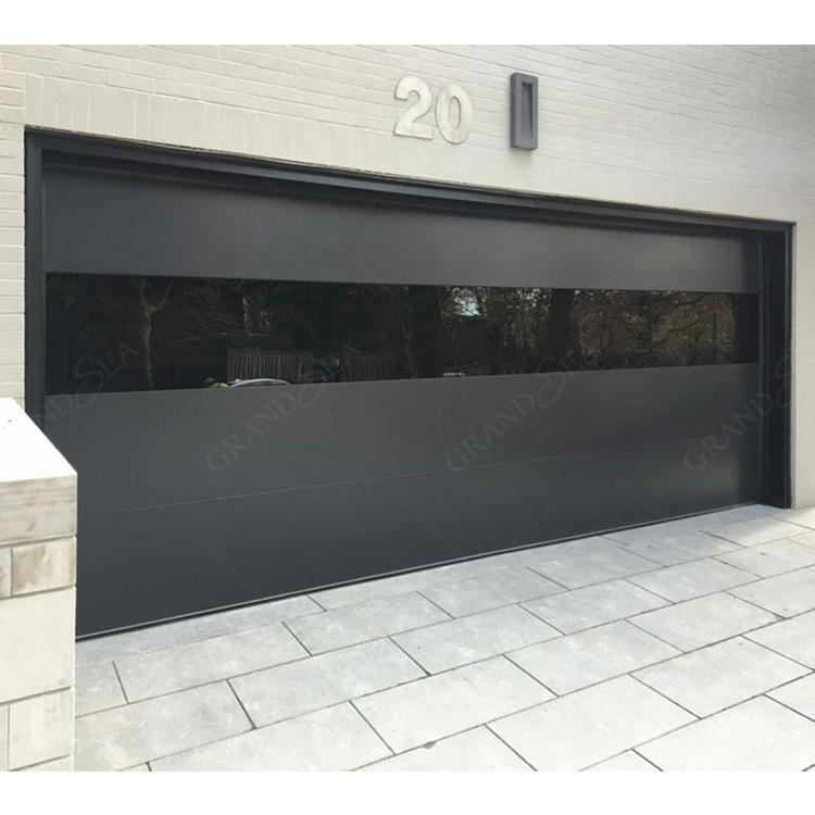 Low Price Flush Aluminum Garage Door With Glass Window Aluminum Frame 8x7 16x7 Steel Black Garage Door