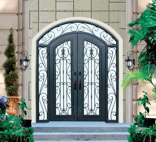 Villa Luxury Design Outdoor Entrance Double Opening Security Multi-Point Lock Wrought Iron Door Cheap Iron Door Italy