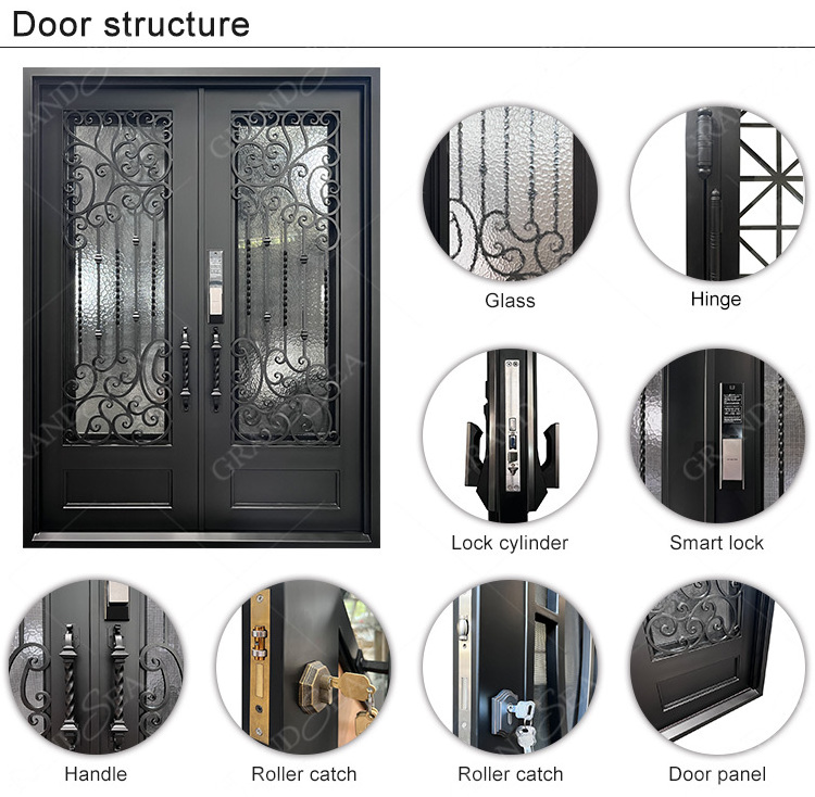 Factory High Quality Custom Home Entrance Wrought Iron Security Door Entry Double Open Cast Iron Door