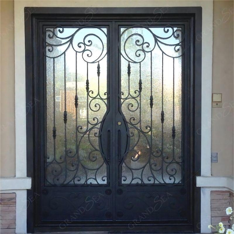 Top Grade Cheap High Quality Wrought Iron Hollow Design Entrance Security Door Garden Double Opening Iron Gate Home