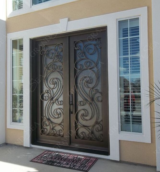 Villa Luxury Design Outdoor Entrance Double Opening Security Multi-Point Lock Wrought Iron Door Cheap Iron Door Italy