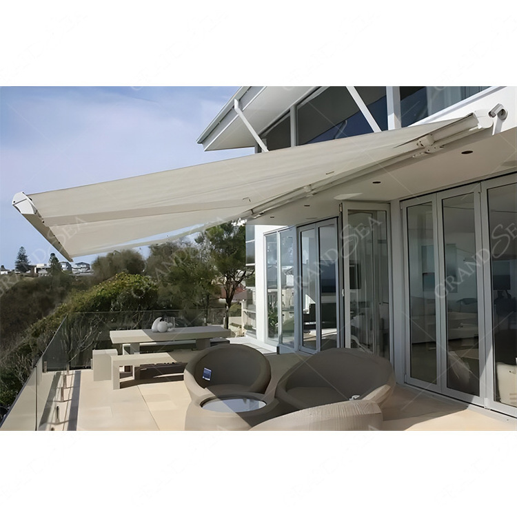 Hot Sale outdoor house shade back porch and garage awning with LED lighting Heavy duty aluminum retractable awning