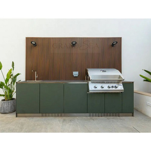 Modular Deep Green Kitchen Cabinet Outdoor Stainless Steel Kitchen Cabinets with Grill Set Shaker Style