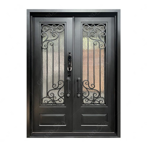 Grandsea Classical Design Double Security Door Wrought Iron Front Smart Lock Outdoor Waterproof For Iron Door