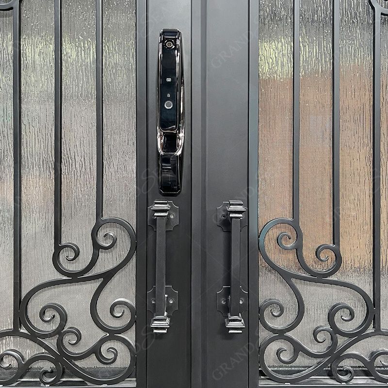 Grandsea Classical Design Double Security Door Wrought Iron Front Smart Lock Outdoor Waterproof For Iron Door