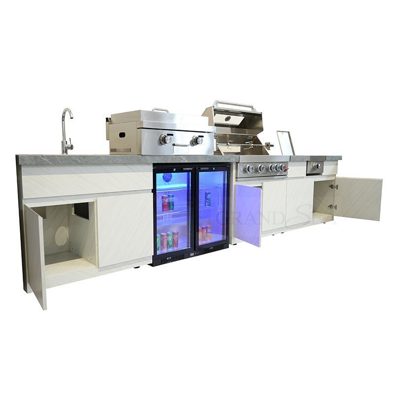 Hot Sale Ivory White Kitchen Designs Stainless Steel Outdoor Kitchen Cabinets Complete Set For BBQ