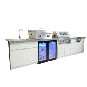 Hot Sale Ivory White Kitchen Designs Stainless Steel Outdoor Kitchen Cabinets Complete Set For BBQ