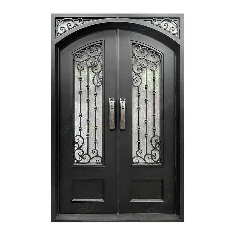 Grandsea Superior Smart Lock Cast Iron Doors For Houses Wholesale Price Exterior Front Entry Wrought Iron Door