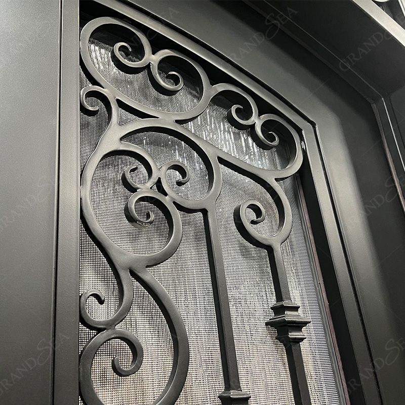 Grandsea Superior Smart Lock Cast Iron Doors For Houses Wholesale Price Exterior Front Entry Wrought Iron Door