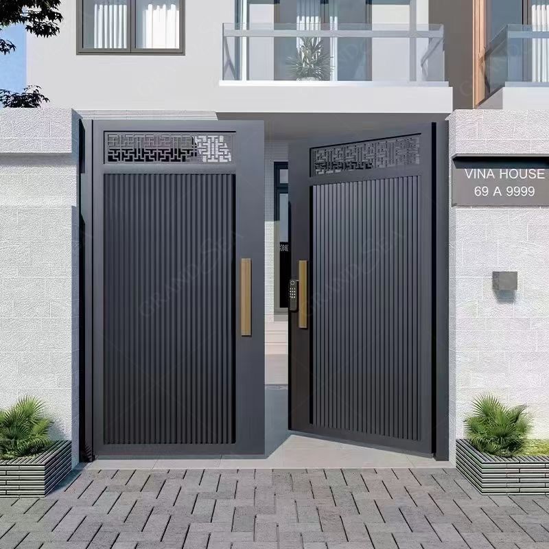 Grandsea New Modern Design Simple Boundary Wall Aluminium Garden Metal Outdoor With Smart Door Lock Fencing Gate