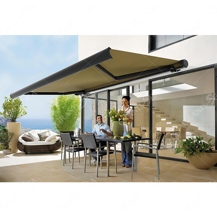 Hot Sale outdoor house shade back porch and garage awning with LED lighting Heavy duty aluminum retractable awning