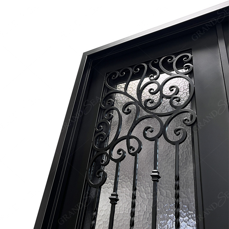 Grandsea Classical Style New Design Double Security Door Custom Wrought Iron Front Entry Door For Home