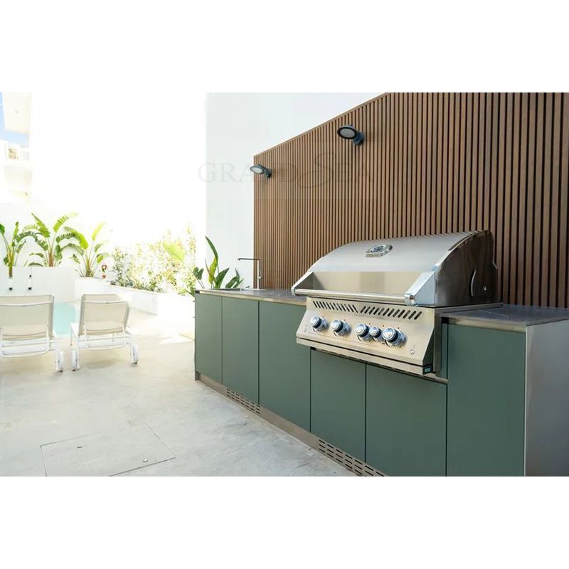 Modular Deep Green Kitchen Cabinet Outdoor Stainless Steel Kitchen Cabinets with Grill Set Shaker Style