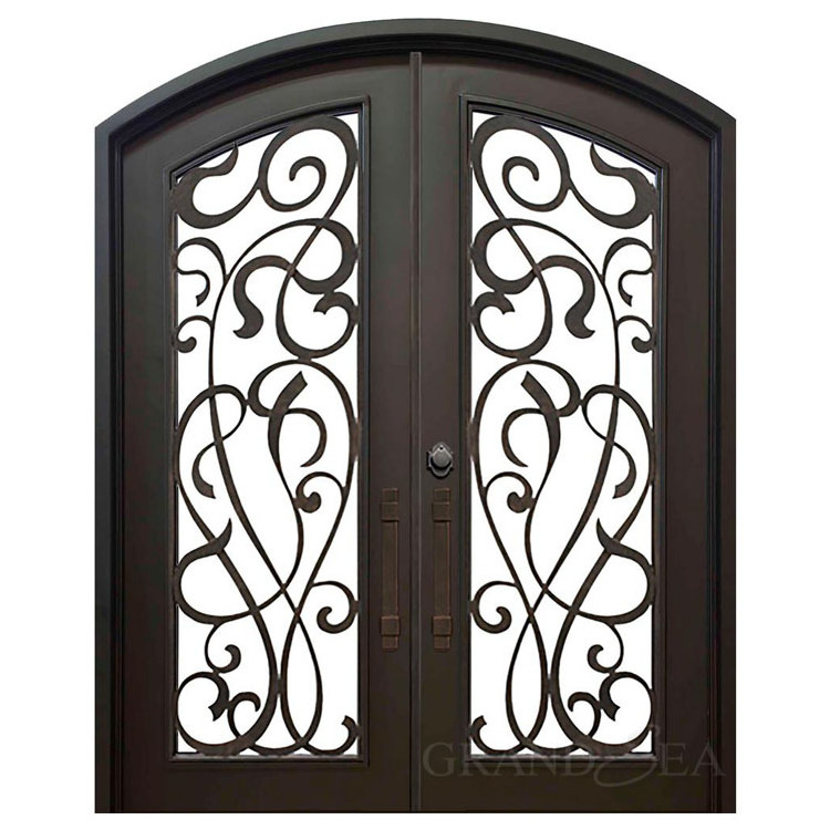 Classical low-e tempered glass wrought iron interior french doors