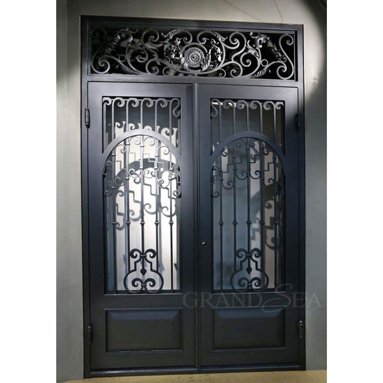 french style decorative oversize merlin rustic round top wrought iron door cheap