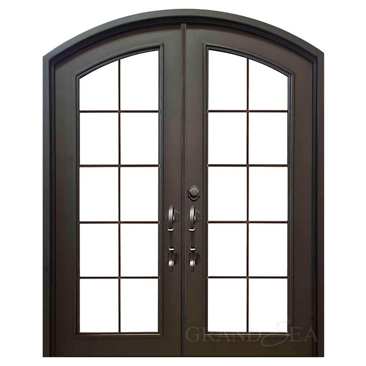 Classical low-e tempered glass wrought iron interior french doors