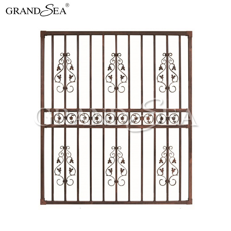 Specialty fancy decorative wrought iron window grill design for safety