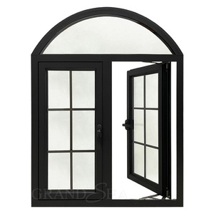 French casement black aluminium and glass arch swing windows