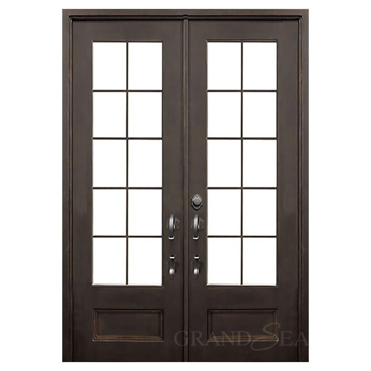 Classical low-e tempered glass wrought iron interior french doors