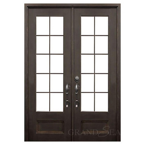 Classical low-e tempered glass wrought iron interior french doors